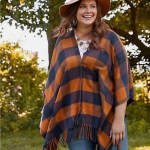 Matilda Jane plaid poncho that can be tied or buttoned